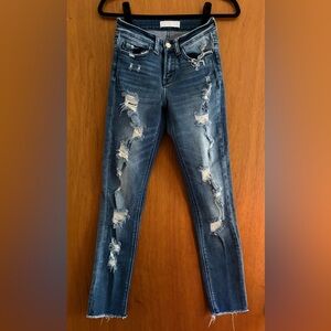 Vervet Distressed Skinny Jeans Size 24 Medium Wash Raw Hem VT627